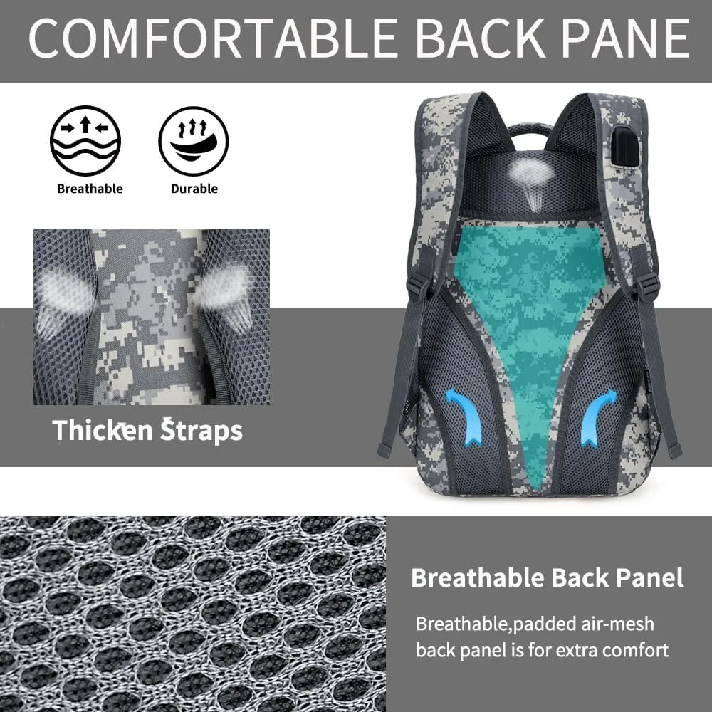 outdoor plus Camo Backpack,Military Boys Backpacks for School,Army Bookbag with USB Charging Port,30l/40L