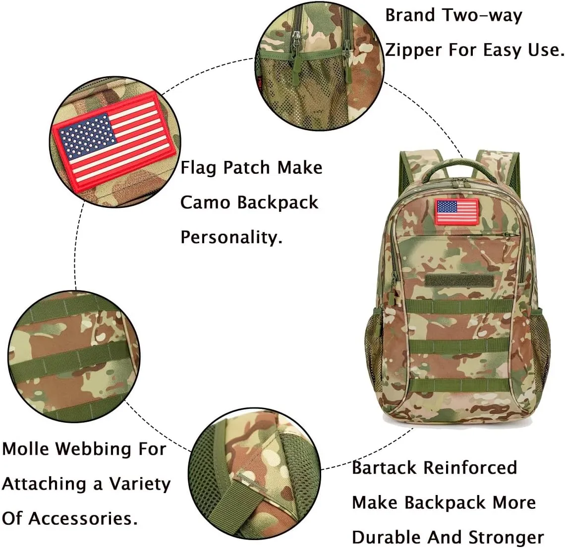 outdoor plus Camo Backpack,Military Boys Backpacks for School,Army Bookbag with USB Charging Port,30l/40L