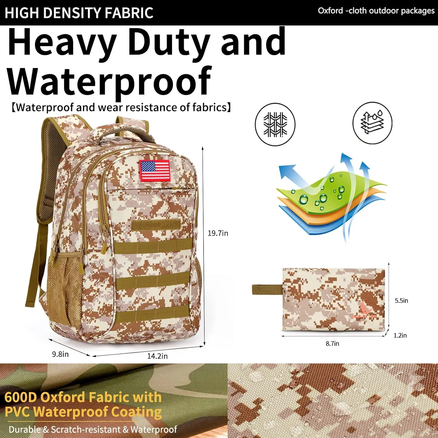 outdoor plus Camo Backpack,Military Boys Backpacks for School,Army Bookbag with USB Charging Port,30l/40L