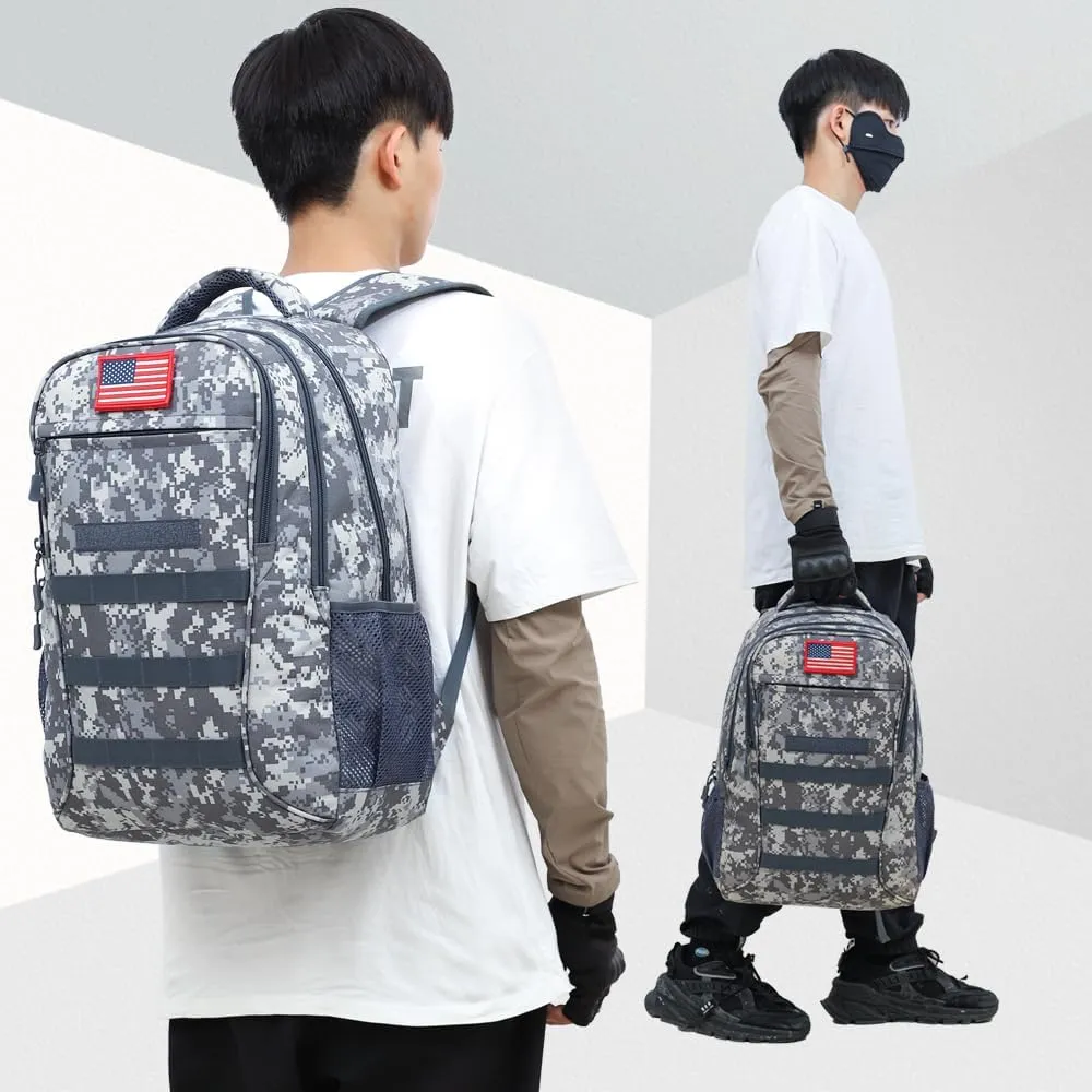 outdoor plus Camo Backpack,Military Boys Backpacks for School,Army Bookbag with USB Charging Port,30l/40L