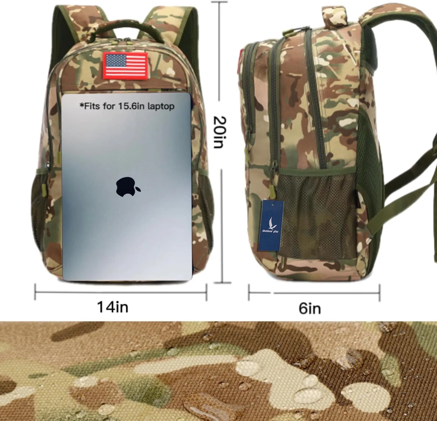 outdoor plus Camo Backpack,Military Boys Backpacks for School,Army Bookbag with USB Charging Port,30l/40L