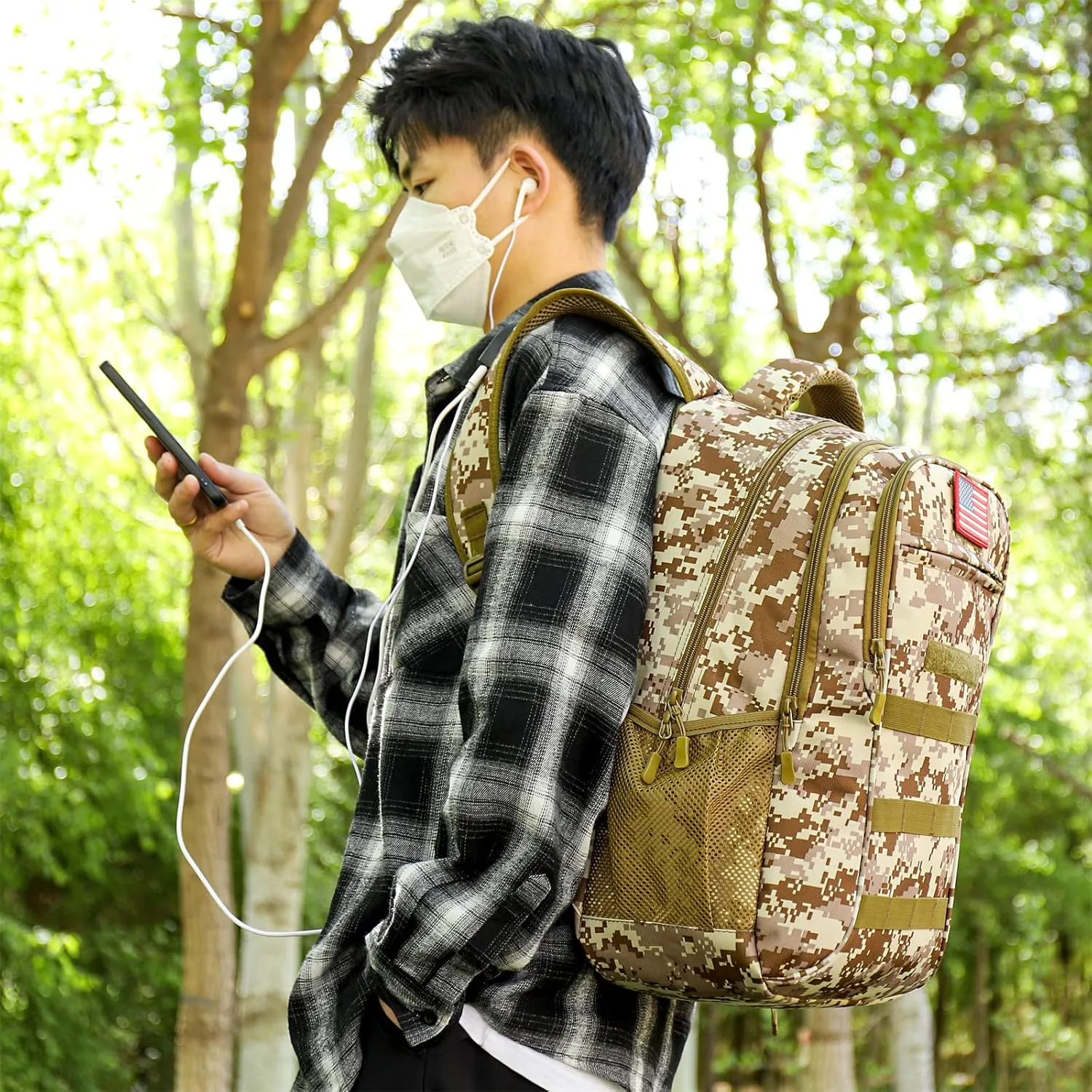 outdoor plus Camo Backpack,Military Boys Backpacks for School,Army Bookbag with USB Charging Port,30l/40L