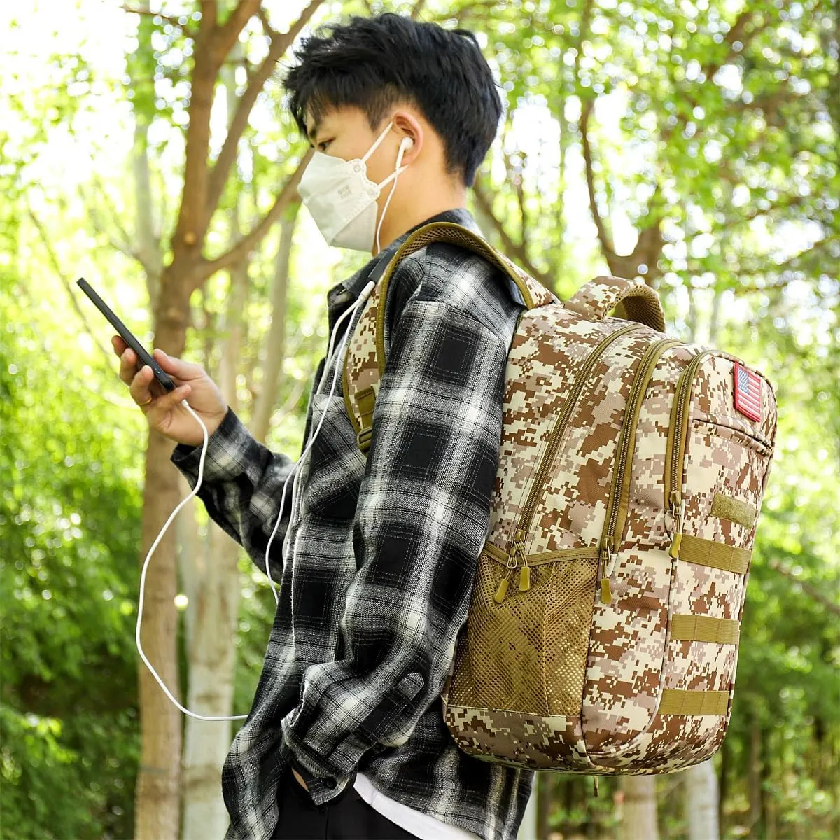 outdoor plus Camo Backpack,Military Boys Backpacks for School,Army Bookbag with USB Charging Port,30l/40L