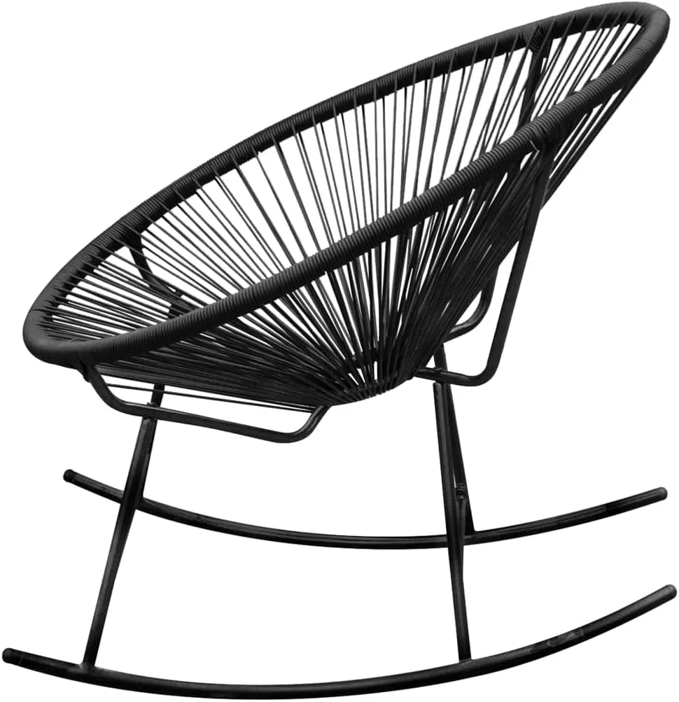 Outdoor Rocking Chair Black PE Rattan with Steel Frame Oval Shape for Patio Garden Living Room Lounge Relaxing
