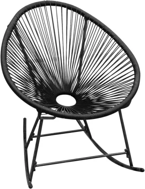 Outdoor Rocking Chair Black PE Rattan with Steel Frame Oval Shape for Patio Garden Living Room Lounge Relaxing