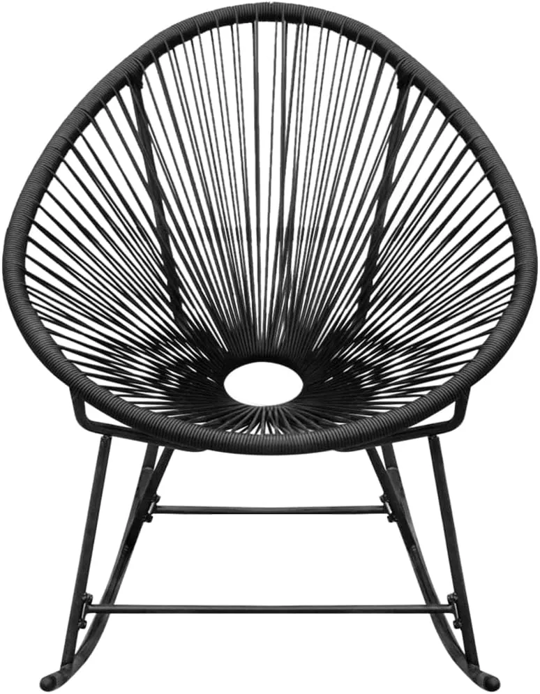 Outdoor Rocking Chair Black PE Rattan with Steel Frame Oval Shape for Patio Garden Living Room Lounge Relaxing