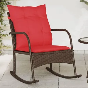 Outdoor Rocking Chair with Cushions PE Rattan Patio Furniture Brown 23.6x34.3x31.5 Inch Weather-Resistant Steel Frame for Backyard Porch Poolside