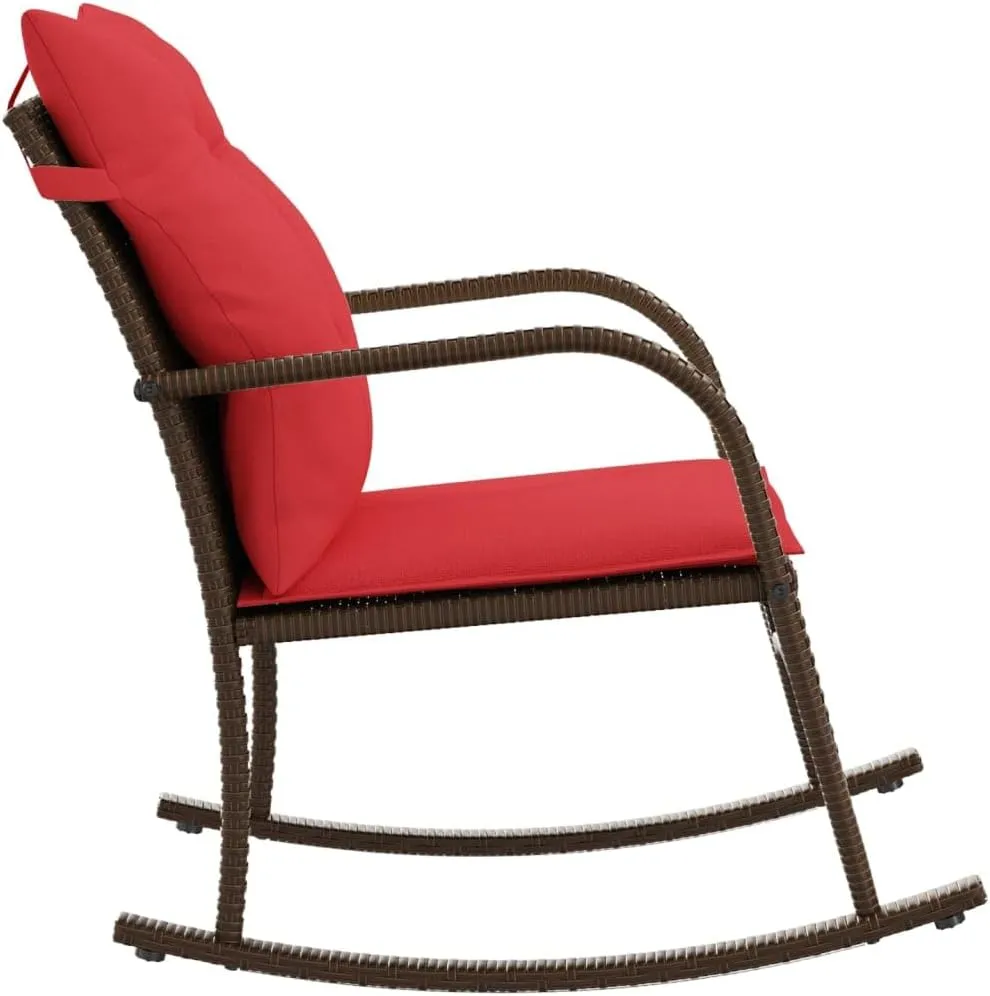 Outdoor Rocking Chair with Cushions PE Rattan Patio Furniture Brown 23.6x34.3x31.5 Inch Weather-Resistant Steel Frame for Backyard Porch Poolside
