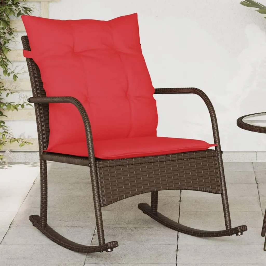Outdoor Rocking Chair with Cushions PE Rattan Patio Furniture Brown 23.6x34.3x31.5 Inch Weather-Resistant Steel Frame for Backyard Porch Poolside