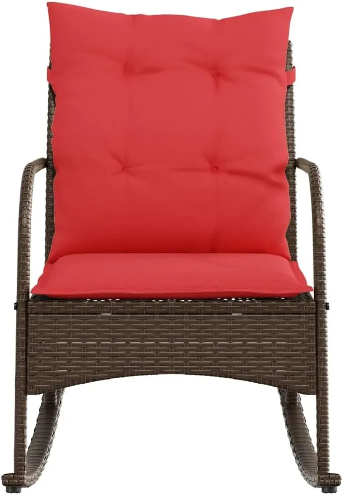 Outdoor Rocking Chair with Cushions PE Rattan Patio Furniture Brown 23.6x34.3x31.5 Inch Weather-Resistant Steel Frame for Backyard Porch Poolside