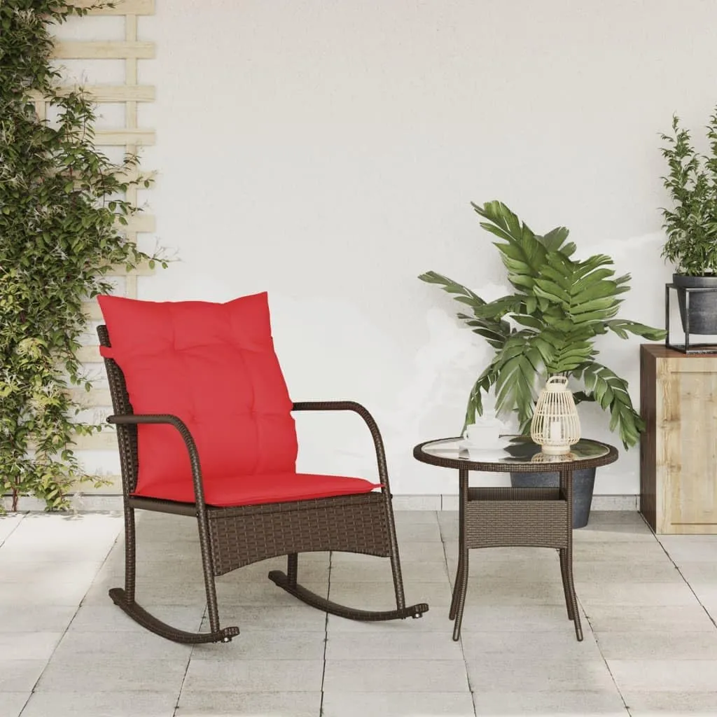 Outdoor Rocking Chair with Cushions PE Rattan Patio Furniture Brown 23.6x34.3x31.5 Inch Weather-Resistant Steel Frame for Backyard Porch Poolside
