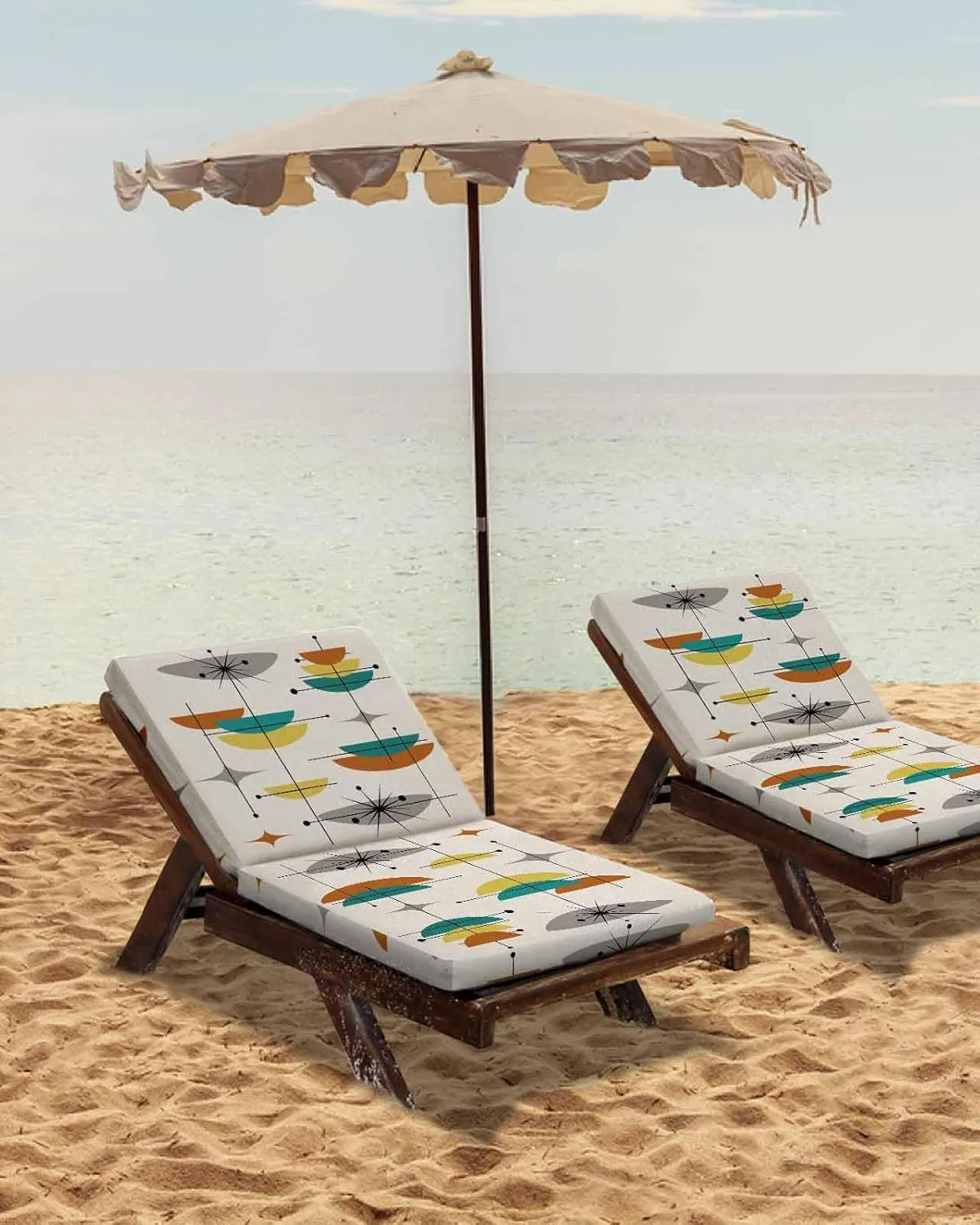 Outdoor Waterproof Cushion Covers Retro Boho Semicircle Geometric Replacement Stretch Seat Slipcover for Patio, Bohemian Black Line Art Chair Couch Sofa Covers Furniture Protector Set of 2,22x20IN