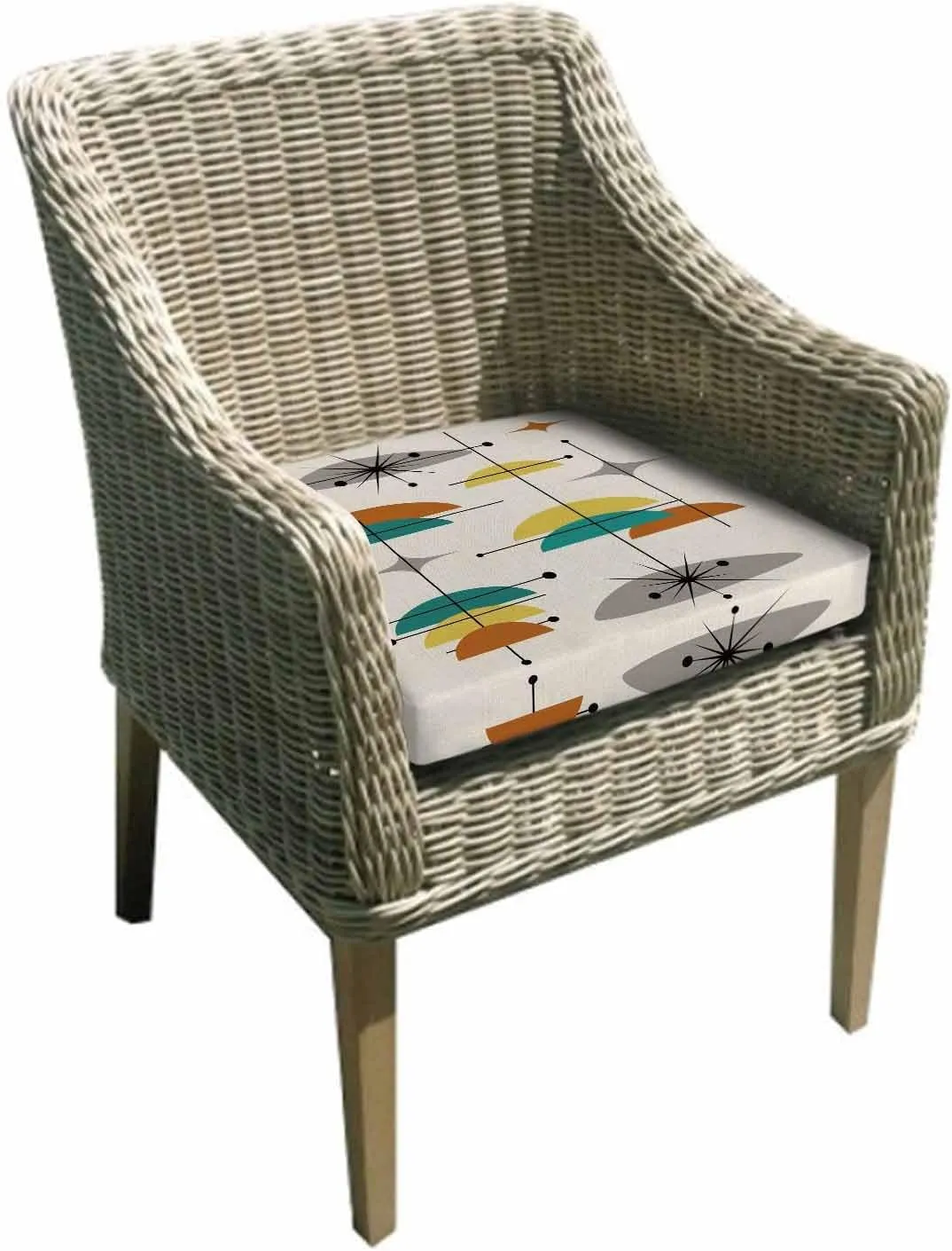 Outdoor Waterproof Cushion Covers Retro Boho Semicircle Geometric Replacement Stretch Seat Slipcover for Patio, Bohemian Black Line Art Chair Couch Sofa Covers Furniture Protector Set of 2,22x20IN
