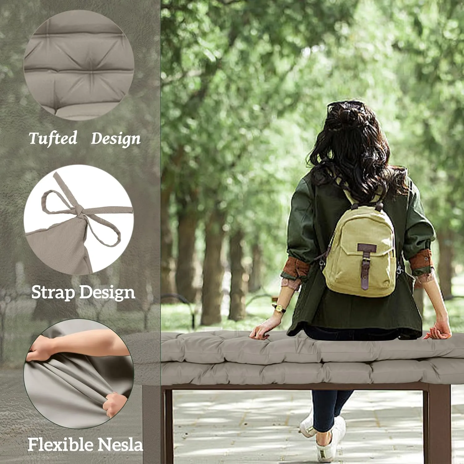 Outside Benches Cushion with Backrest, Thicken Waterproof Swing Cushions 2/3 Seater Replacement, Porch Swing Cushions Outdoor (Beige, 40 x 40 inch)