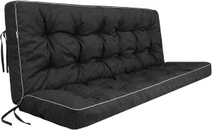 Outside Benches Cushion with Backrest, Thicken Waterproof Swing Cushions 2/3 Seater Replacement, Porch Swing Cushions Outdoor (Black, 55"x40")