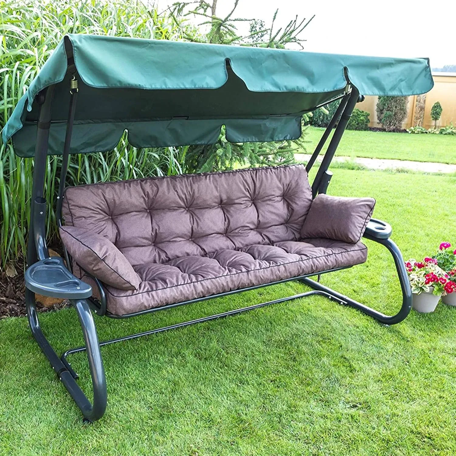 Outside Benches Cushion with Backrest, Thicken Waterproof Swing Cushions 2/3 Seater Replacement, Porch Swing Cushions Outdoor (Brown, 55"x40")