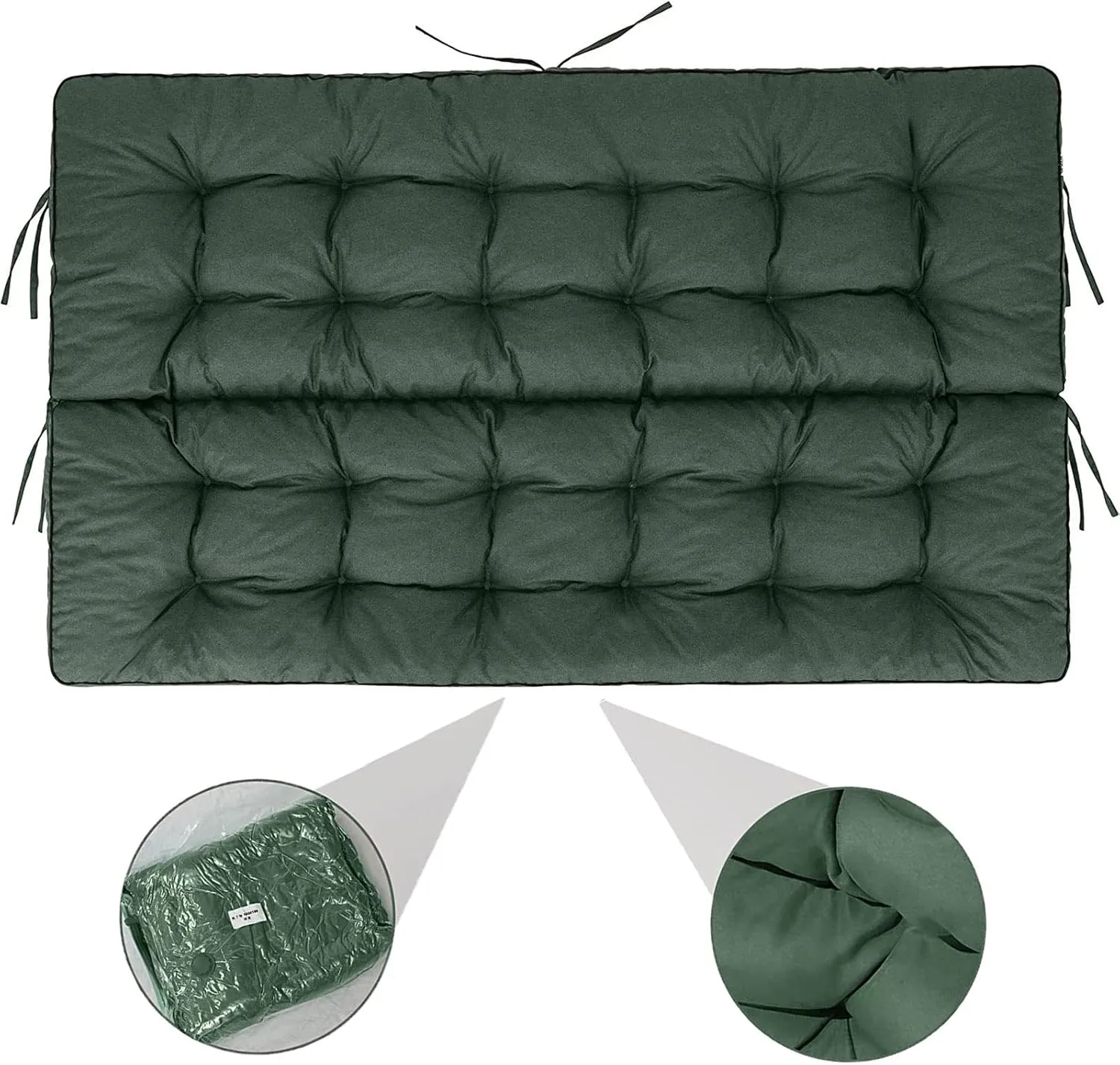Outside Benches Cushion with Backrest, Thicken Waterproof Swing Cushions 2/3 Seater Replacement, Porch Swing Cushions Outdoor (Dark Green, 55"x40")