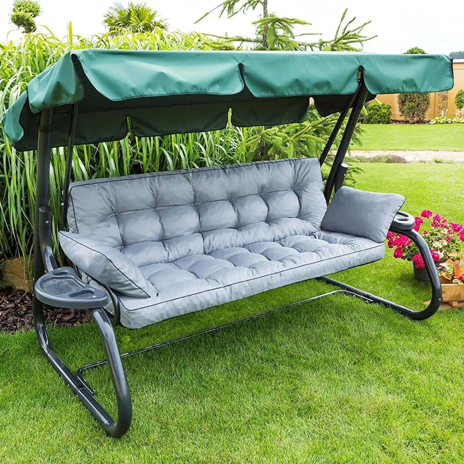 Outside Benches Cushion with Backrest, Thicken Waterproof Swing Cushions 2/3 Seater Replacement, Porch Swing Cushions Outdoor (Gray, 55"x40")