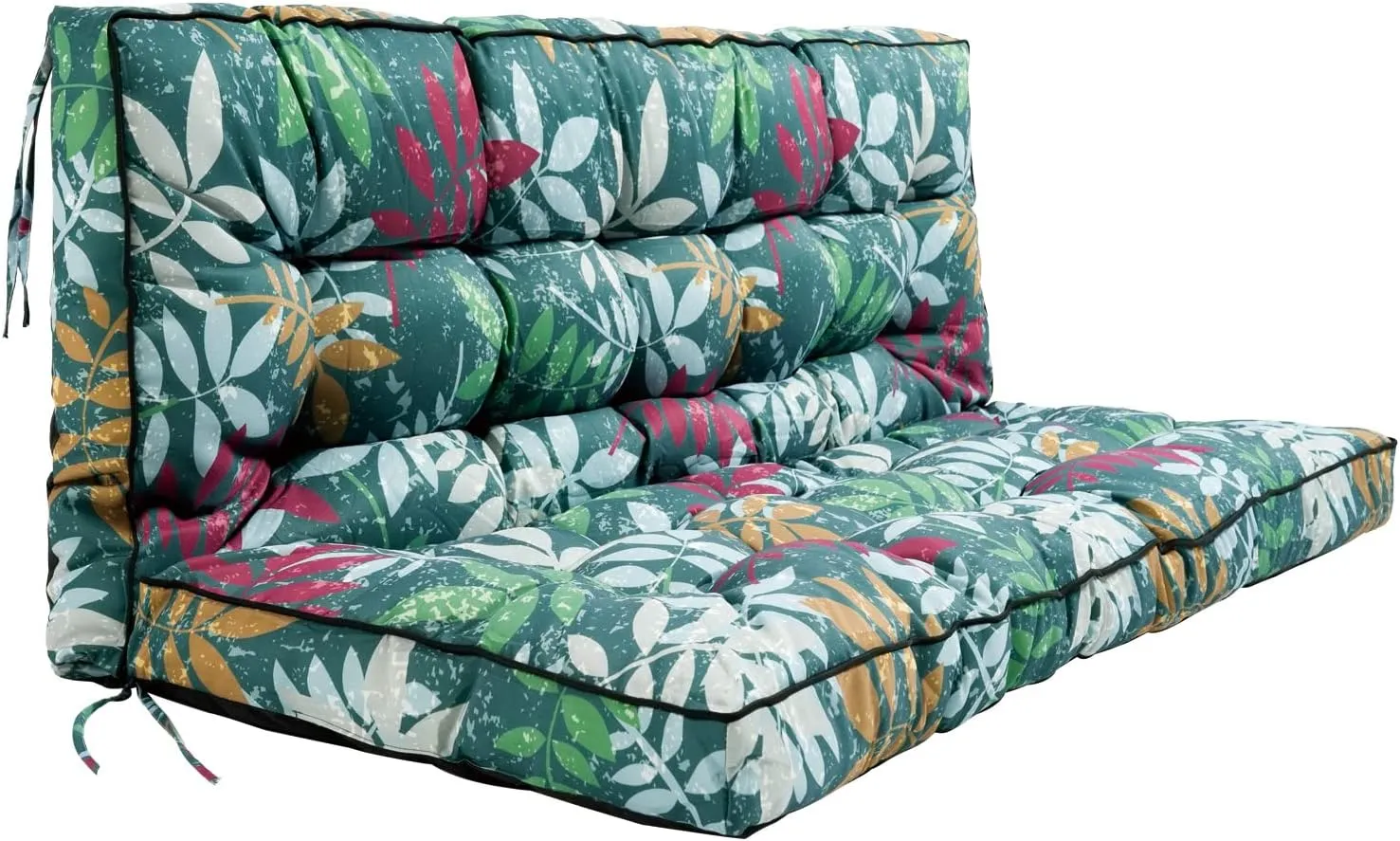 Outside Benches Cushion with Backrest, Thicken Waterproof Swing Cushions 2/3 Seater Replacement, Porch Swing Cushions Outdoor (Green Flower, 55"x40")