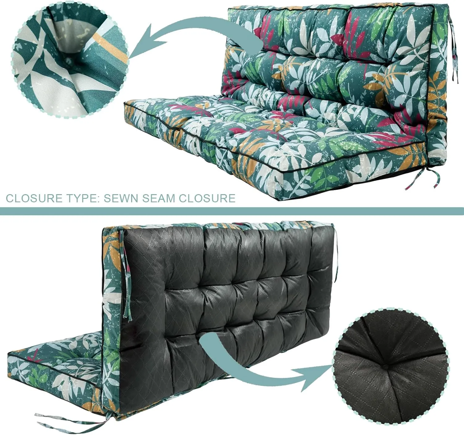 Outside Benches Cushion with Backrest, Thicken Waterproof Swing Cushions 2/3 Seater Replacement, Porch Swing Cushions Outdoor (Green Flower, 55"x40")