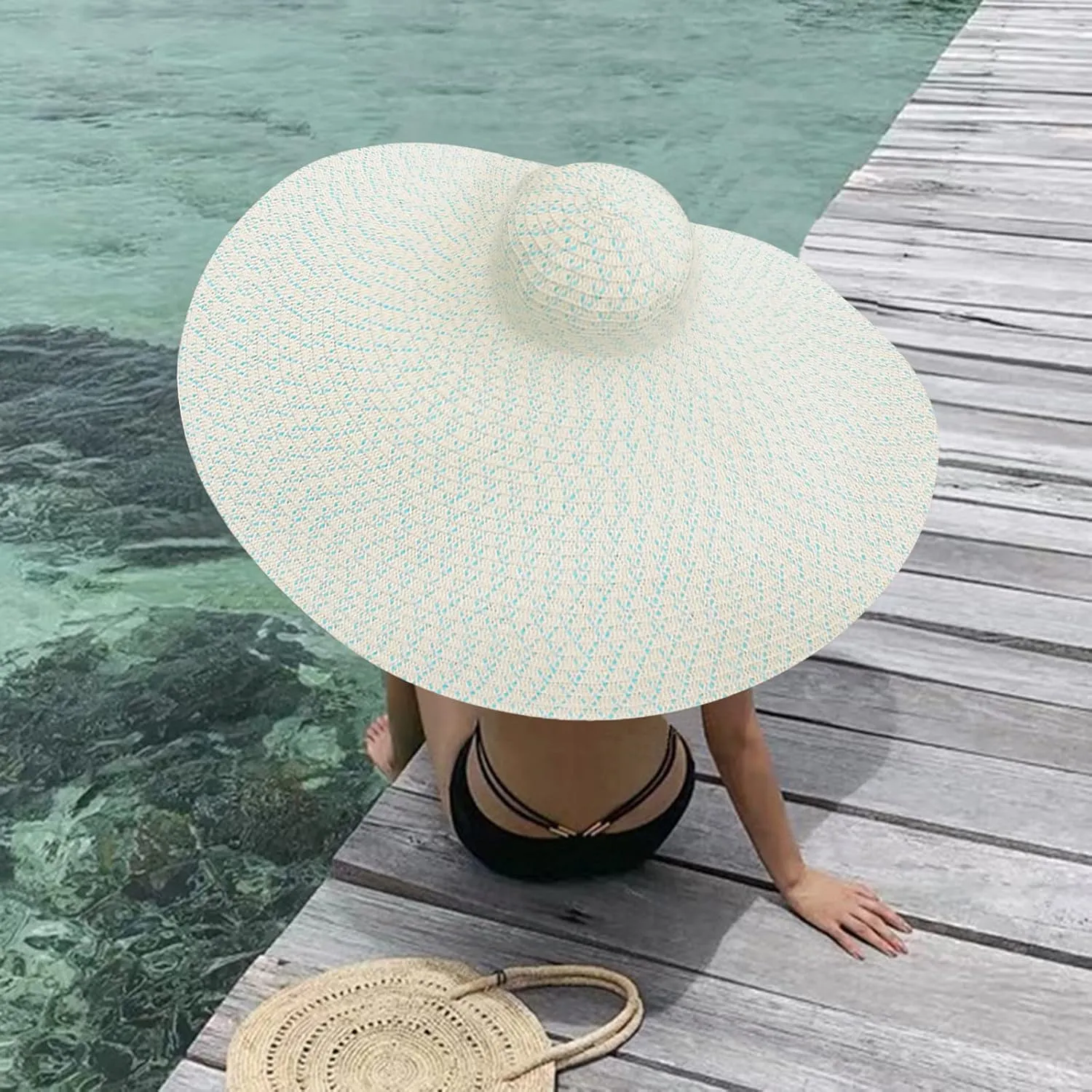 Oversized Beach Straw Hats for Women Floppy, Extra Large Sun Visor Hat Wide Brim Summer Roll Up Beach Hat Women Foldable