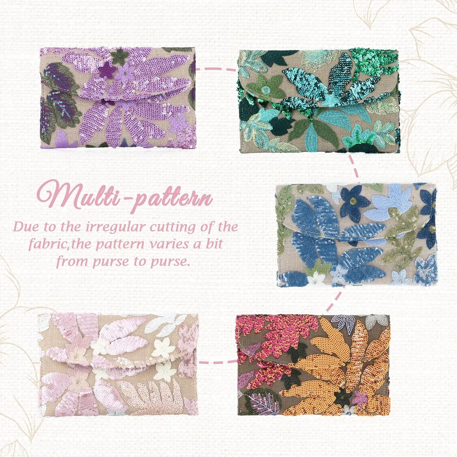 Oweisong Floral Clutch Purses for Women Summer Embroidery Purses Sequin Beaded Evening Bag for Formal