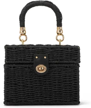 Oweisong Rattan Purse for Women Summer Straw Tote Handbag Woven Bakset Crossbody Bag Trendy Beach Top Handle Bag