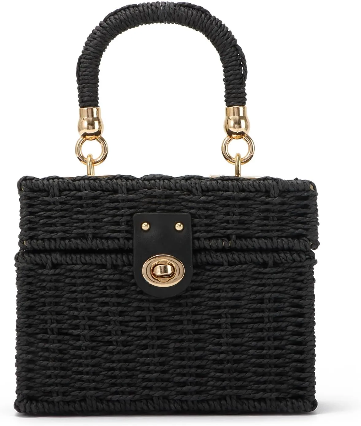Oweisong Rattan Purse for Women Summer Straw Tote Handbag Woven Bakset Crossbody Bag Trendy Beach Top Handle Bag