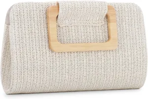 Oweisong Straw Clutch Purses for Women Summer Beach Bag Woven Evening Handbags Top Handle Shoulder Bag for Vacation