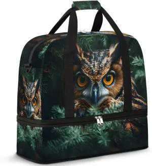 Owl in the Bush Travel Duffel Bag for Women Men Weekender Overnight Bag with Shoe Compartment Foldable Sports Gym Luggage Bag
