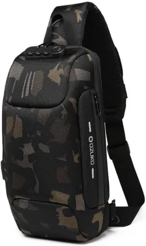 OZUKO sling bag for men anti theft backpacks with usb charger Travel Hiking Chest Bag Daypack water proof (Camouflage)