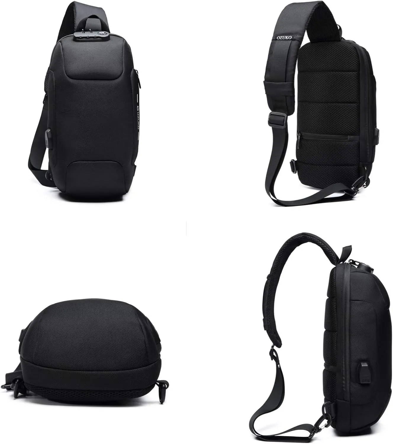 OZUKO sling bag for men anti theft backpacks with usb charger Travel Hiking Chest Bag Daypack water proof (Camouflage)