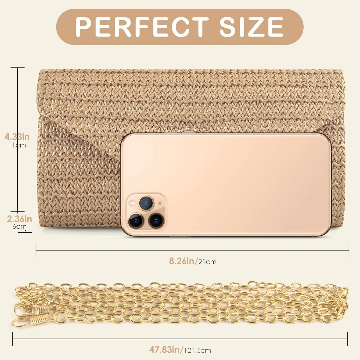 PACETAP Straw Clutch Purse for Women, Pearl Decoration Boho Crossbody Bags Handbags for Beach Travel Vacation Party Prom
