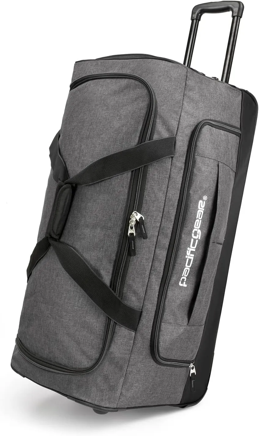 Pacific Gear Wheeled Rolling Duffel Bag, Durable Design, Telescoping Handle, Multiple Compartments, Tie-Down Capabilities