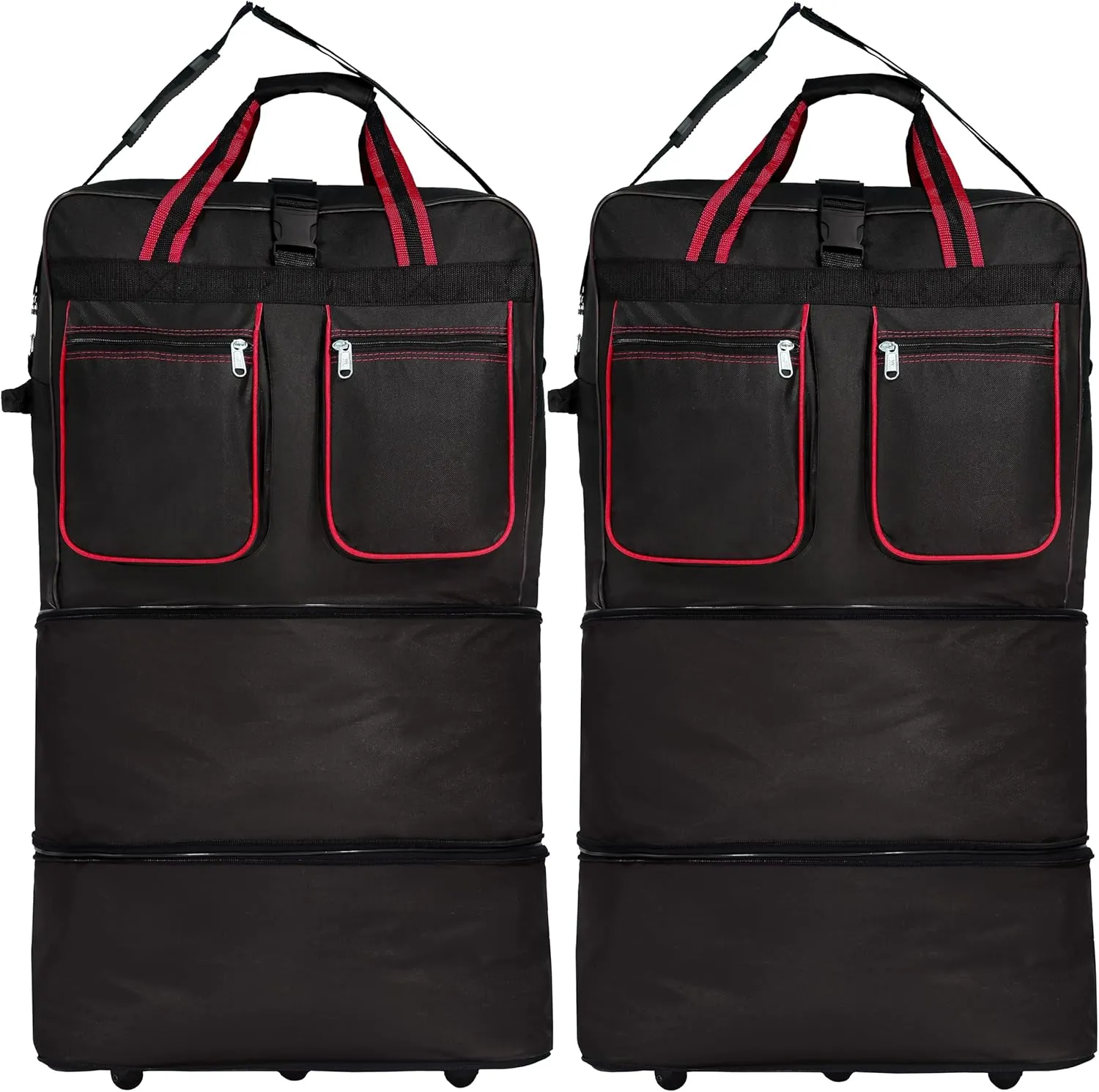 (Pack of 2) 36"" Duffle Bag Expandable Rolling Lightweight Wheeled Spinner Suitcase Luggage for Travel and Storage, Black with Red Trim, Wheelbag36