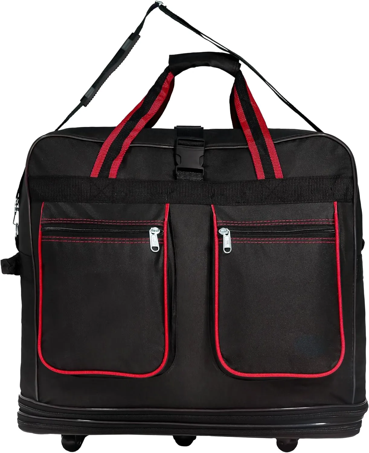 (Pack of 2) 36"" Duffle Bag Expandable Rolling Lightweight Wheeled Spinner Suitcase Luggage for Travel and Storage, Black with Red Trim, Wheelbag36