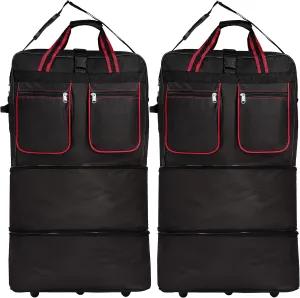 (Pack of 2) 36"" Duffle Bag Expandable Rolling Lightweight Wheeled Spinner Suitcase Luggage for Travel and Storage, Black with Red Trim, Wheelbag36