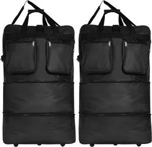 Pack of 2-40"" Black Large Expandable Rolling 6 Wheeled Duffel Bag Spinner Suitcase Luggage (Black), NAVBL2PK40