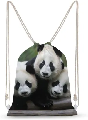Panda Bamboo Star Drawstring Backpack for Women Men Drawstring Bag for Travel Swimming Sports Gym Bag