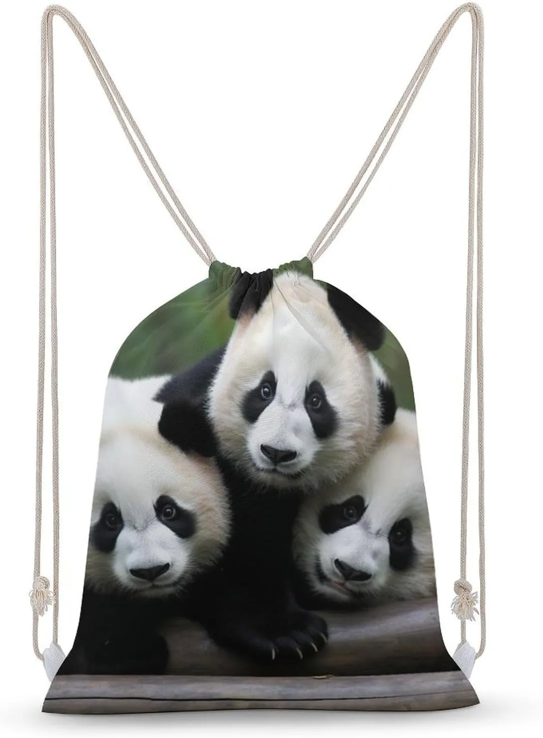 Panda Bamboo Star Drawstring Backpack for Women Men Drawstring Bag for Travel Swimming Sports Gym Bag