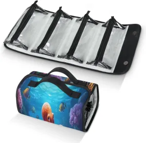 Pardick Marine World Octopus Travel Toiletry Bag Clear Cosmetic Bag Organizer Foldable Waterproof Makeup Bags with 4 PVC Pouches Travel Organizer Bags for Luggage Business Trip