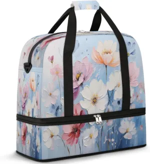 Pastel Floral Dreams Travel Duffel Bag, Travel Essentials, Gym Bag for Women, Weekender Overnight Bag With Shoes Compartment, Carry On Bags for Airplanes