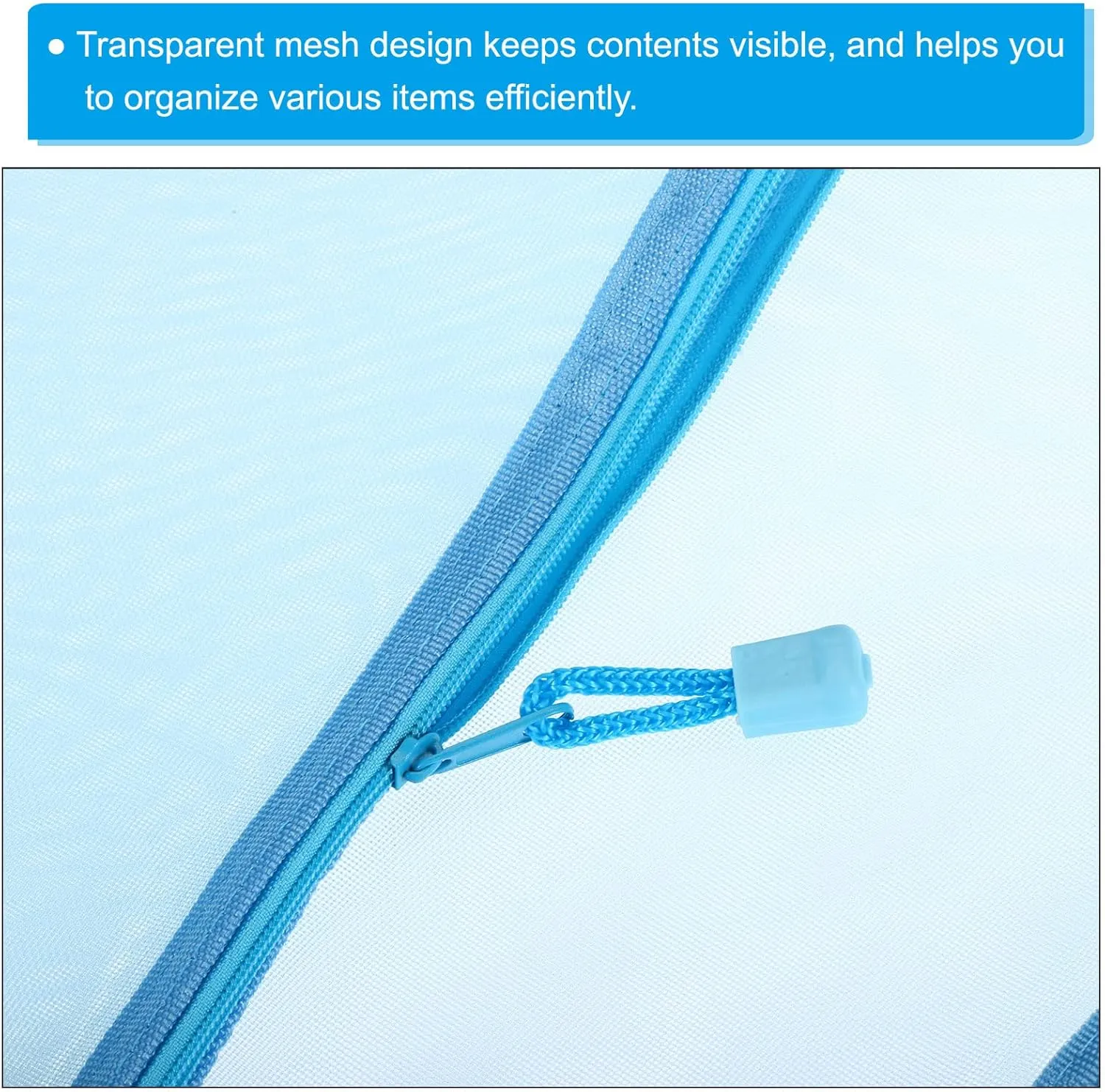 PATIKIL Mesh Zipper Bags, 4 Pack Nylon A4 Size Pen Pencil Travel Cases Toiletry Cosmetic Makeup Pouches Zipper Files Purse Organizer for Office, Sky Blue