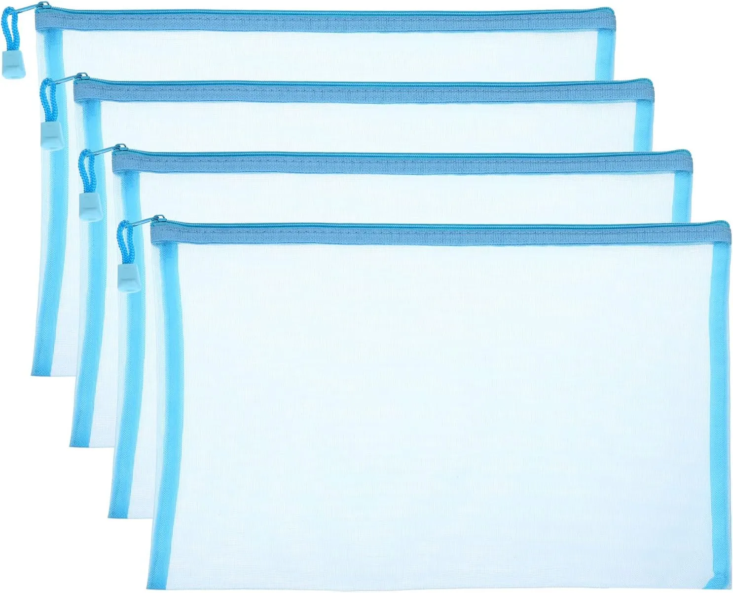 PATIKIL Mesh Zipper Bags, 4 Pack Nylon A4 Size Pen Pencil Travel Cases Toiletry Cosmetic Makeup Pouches Zipper Files Purse Organizer for Office, Sky Blue