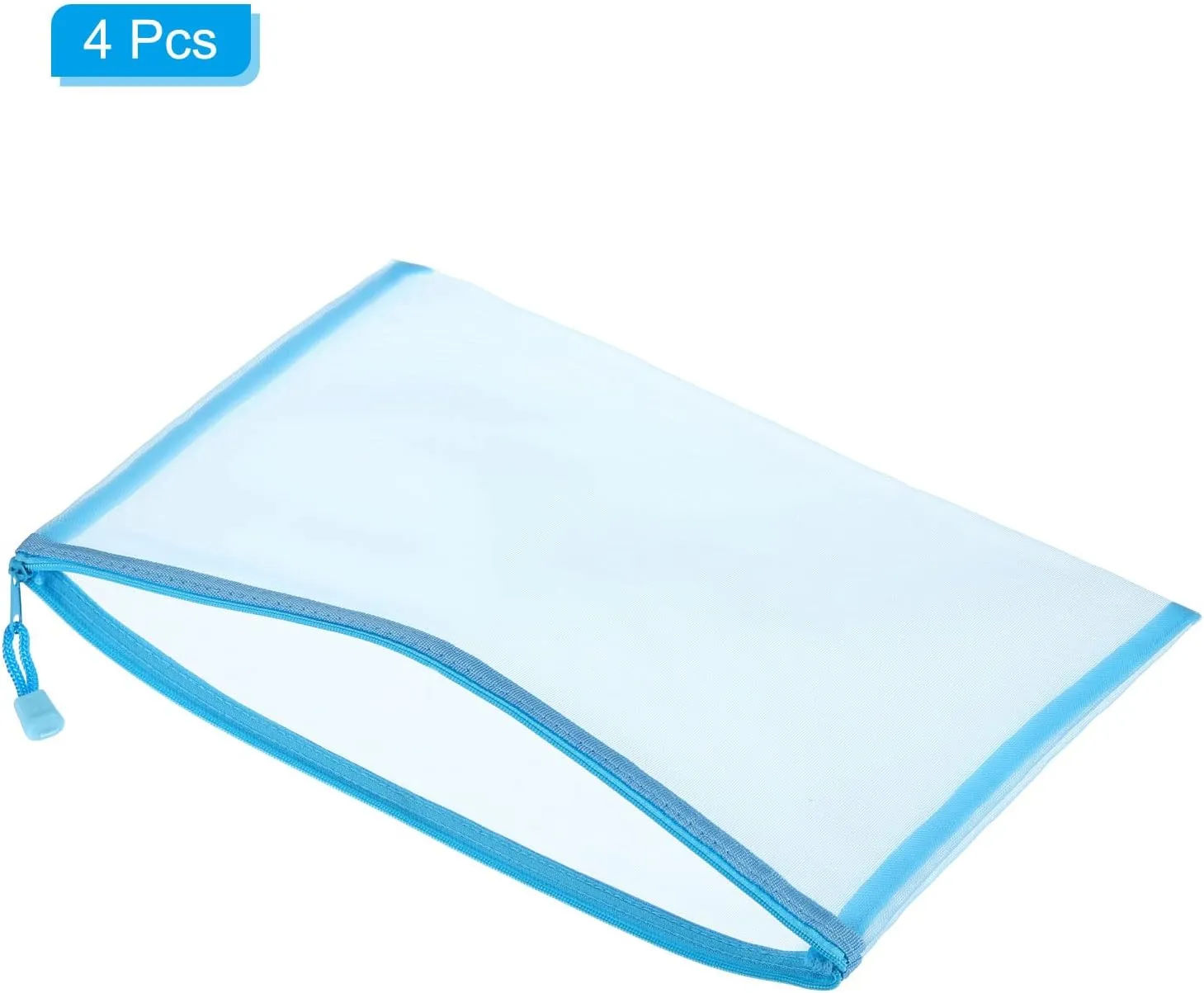 PATIKIL Mesh Zipper Bags, 4 Pack Nylon A4 Size Pen Pencil Travel Cases Toiletry Cosmetic Makeup Pouches Zipper Files Purse Organizer for Office, Sky Blue