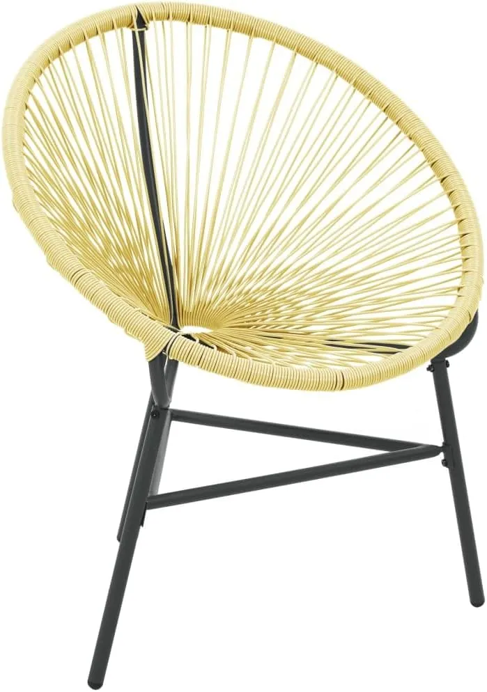 Patio Acapulco Chair Poly Rattan Beige - Outdoor Lounge Chair with Powder-Coated Steel Frame for Garden, Deck, and Poolside