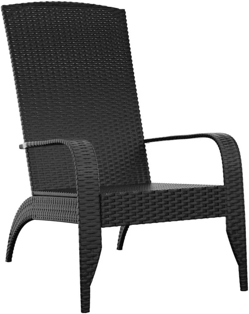 Patio Adirondack Chair Outdoor Furniture Black Poly Rattan with Steel Frame Deep Seat All-Weather Lounge Chair for Beach Poolside Porch