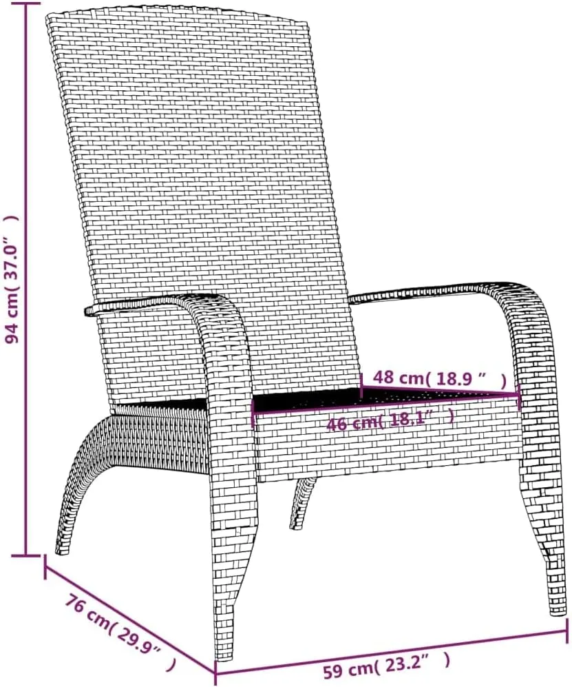 Patio Adirondack Chair Outdoor Furniture Black Poly Rattan with Steel Frame Deep Seat All-Weather Lounge Chair for Beach Poolside Porch