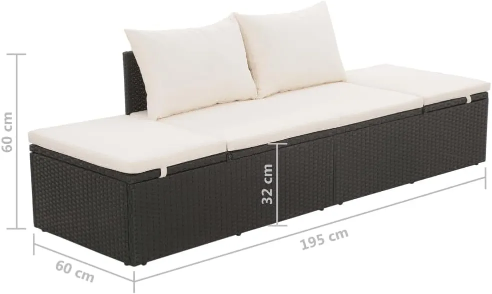 Patio Bed Black 76.8"x23.6" Poly Rattan Outdoor daybed Camping cot Patio daybed Suitable for Decks, patios and Poolside.