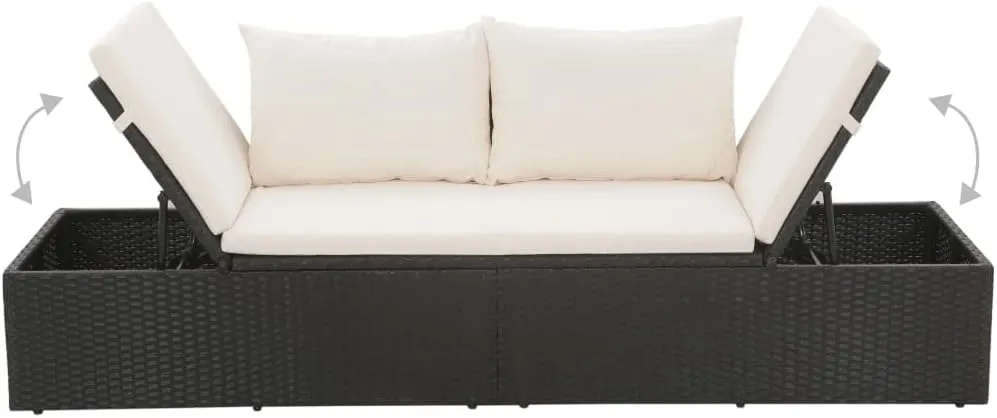 Patio Bed Black 76.8"x23.6" Poly Rattan Outdoor daybed Camping cot Patio daybed Suitable for Decks, patios and Poolside.